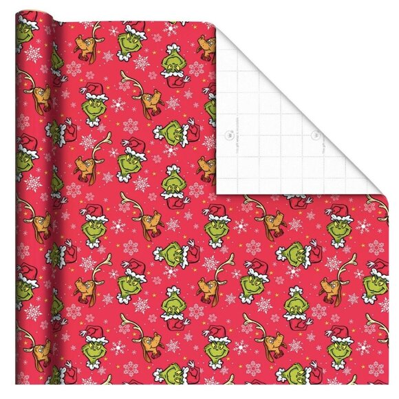 Hallmark Wrapping Paper Christmas The Grinch Dr Seuss Red 25 sq ft Roll Holiday - Picture 2 of 5